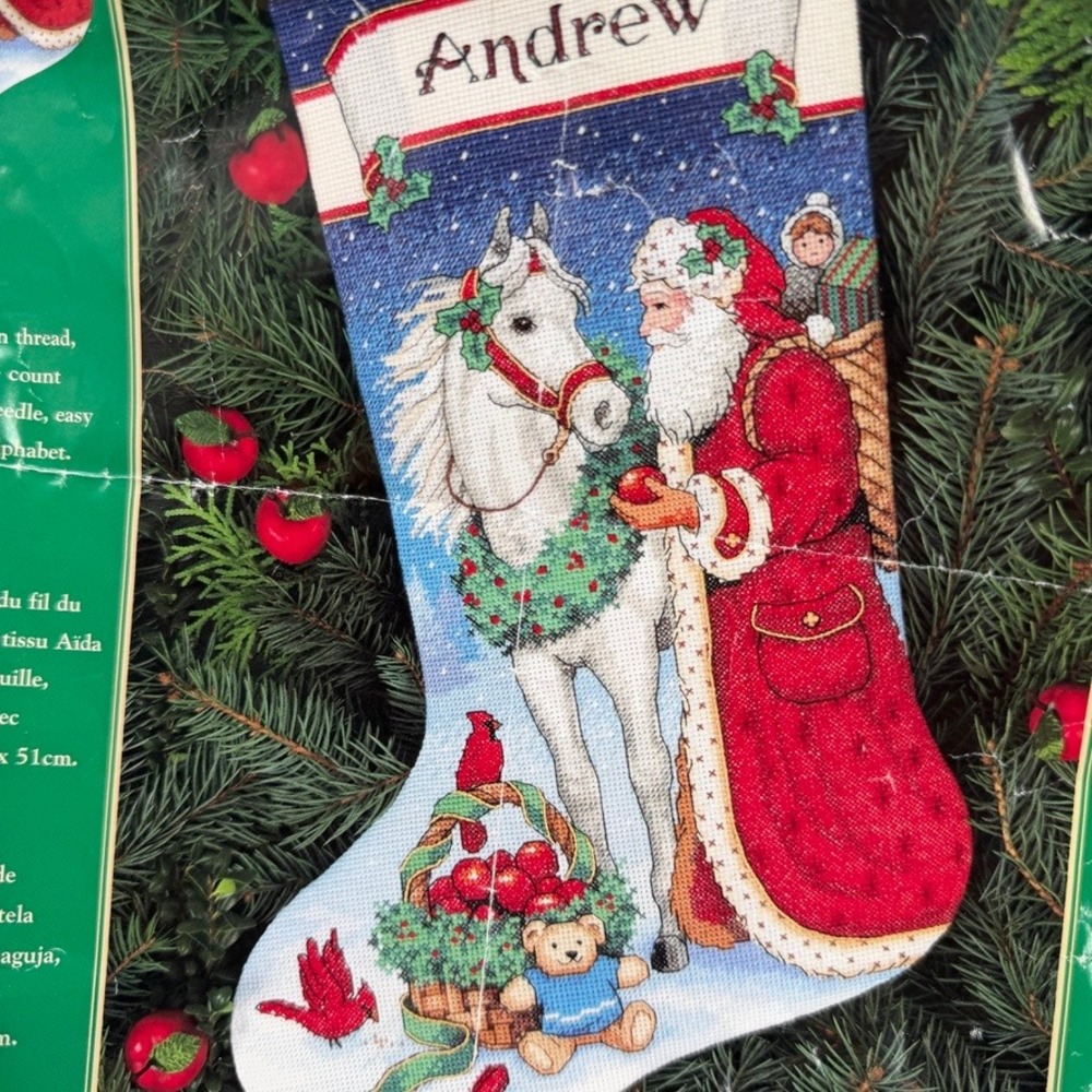Creative Accents Counted Cross Stitch Santa Gift Stocking Kit PARTIAL-STARTED - Picture 3 of 16